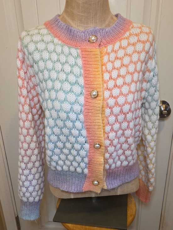Sweaters - Pastel Rainbow 🌈 Gradient Honeycomb Knit Cardigan  Crop Sweater